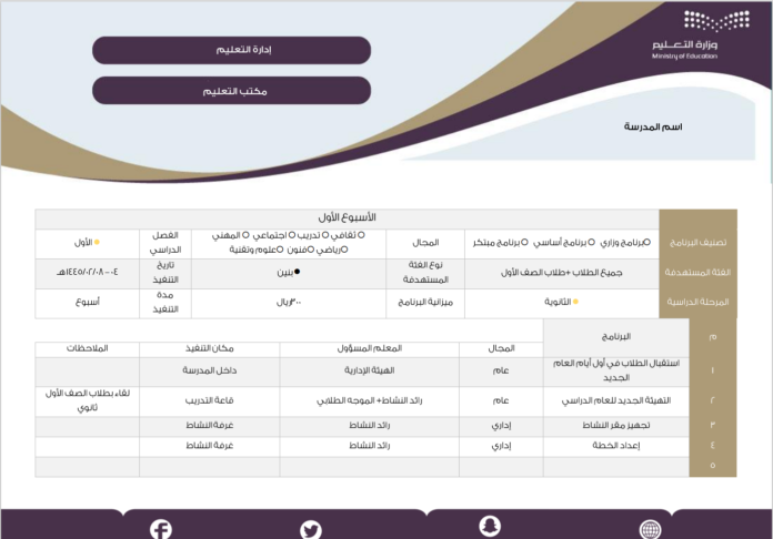 خطة النشاط الطلابي وتقاريره